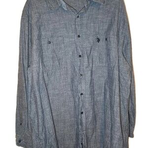 U.S Polo Assn Mens 2XL Button Down Denim  Chambray Long Sleeve Shirt Pony office
